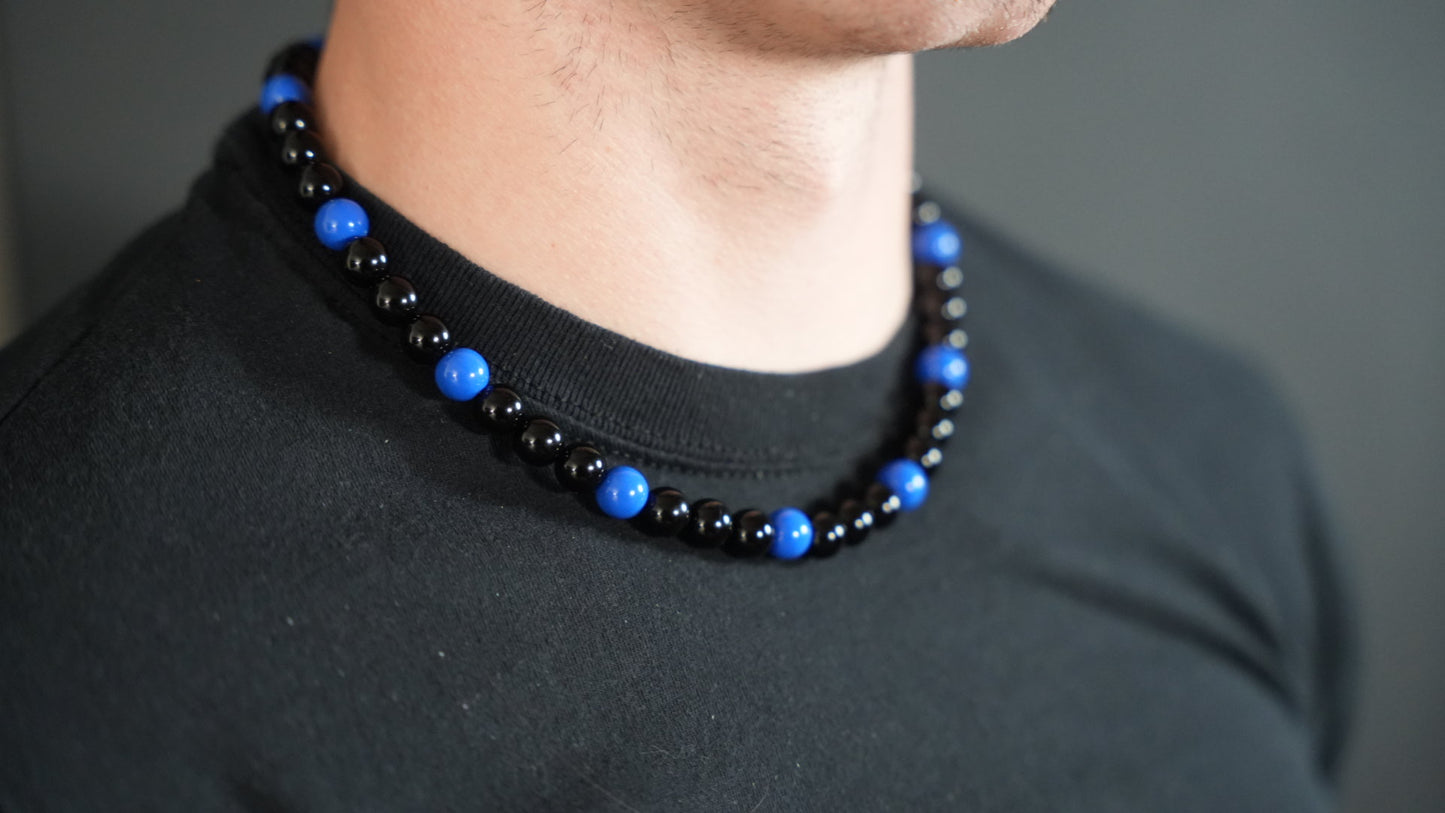 18 Inch Black & Blue Beaded Necklace